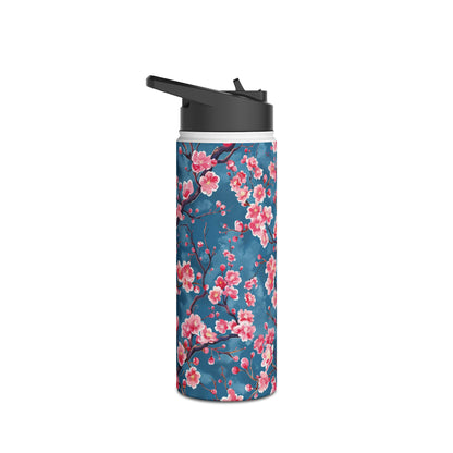 Sakura Blossoms Vibrant Colored Pattern Stainless Steel Water Bottle with Twist-on Lid and Double-Wall Vacuum Insulation