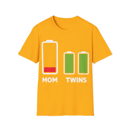 Funny Twin Mother Low Battery Tired Mom Of Twins T-Shirt