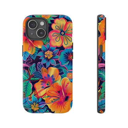 Floral Fiesta Vibrant Pattern iPhone 13 14 15 16 Pro Max Plus Case Wireless Charging Compatible Tough Cases Protection, Magnetic Phone Case for iPhone Classic Series