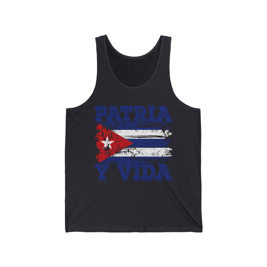 Cuba Patria y Vida Flag Distressed Vintage Cuban Flag Tank Tops For Men Women