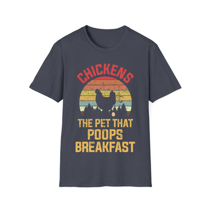 Funny Chickens The Pet That Poops Breakfast Vintage Farm T-Shirt Men Women