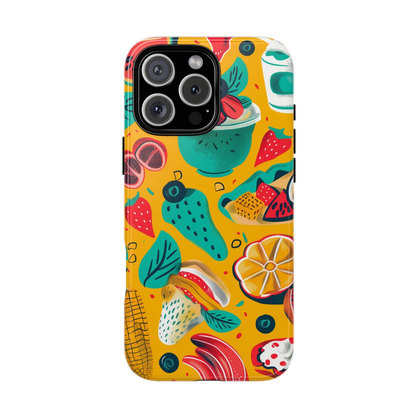 Food Paradise vibrant Colored Pattern iPhone 16 Pro Max Plus Case Wireless Charging Compatible Tough Cases Protection, Magnetic Phone Case for iPhone Classic Series