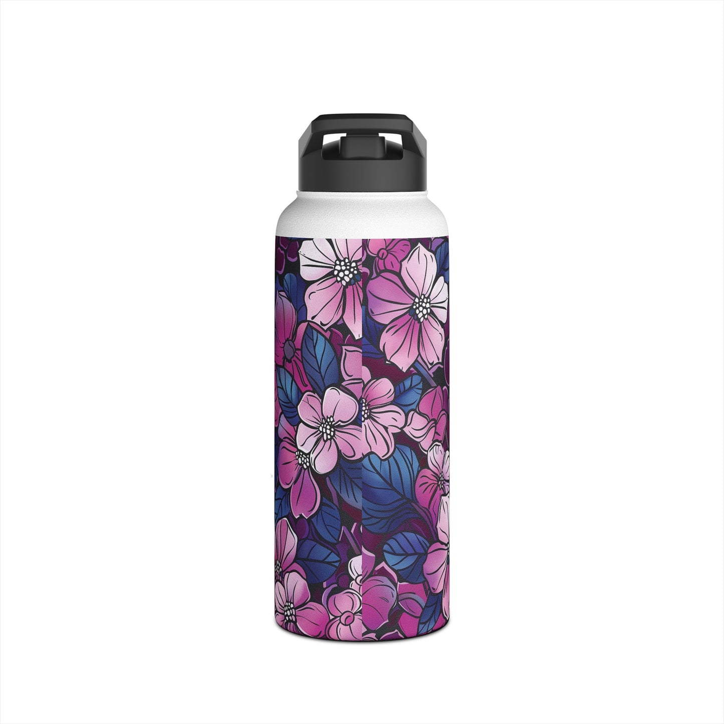 Sakura Blossoms Colored Pattern Stainless Steel Water Bottle with Twist-on Lid and Double-Wall Vacuum Insulation