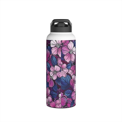 Sakura Blossoms Colored Pattern Stainless Steel Water Bottle with Twist-on Lid and Double-Wall Vacuum Insulation