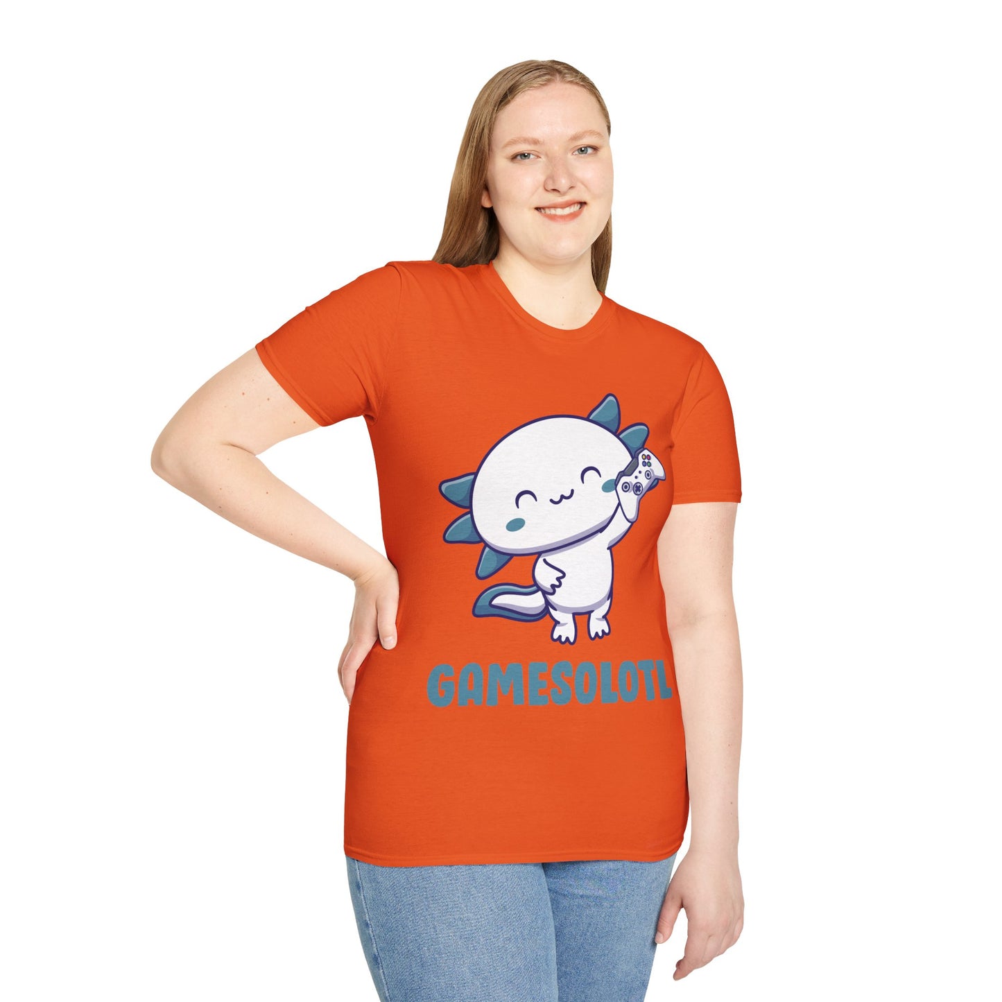 Funny Gamesolotl Gamer Axolotl Fish Playing Video Games Lizard Gaming T-Shirt Men Women