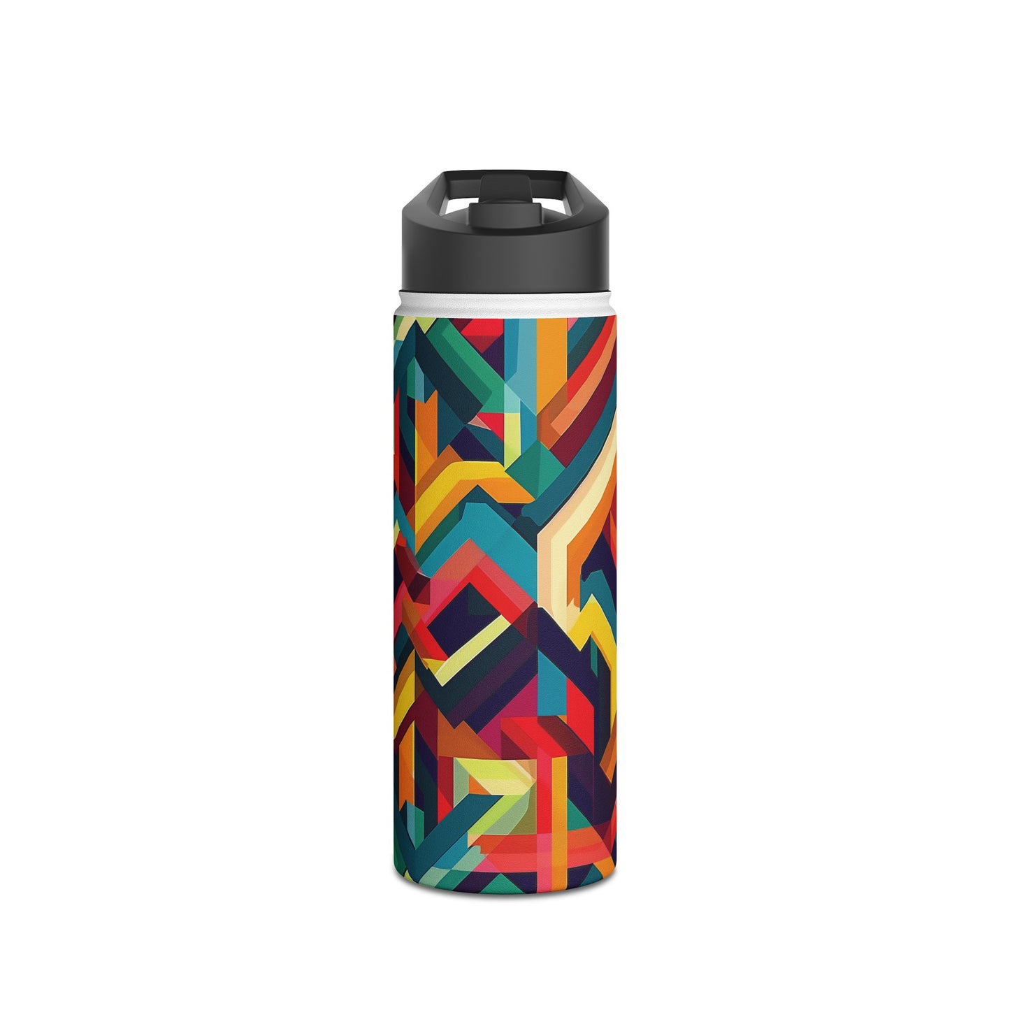 Geometric Illusion Pattern Stainless Steel Water Bottle with Twist-on Lid and Double-Wall Vacuum Insulation