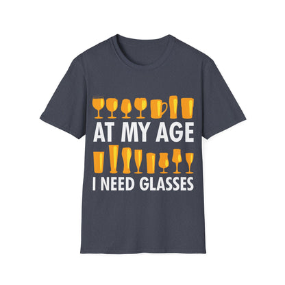 Funny Beer Wine Drinking Shirt at My Age I Need Glasses T-Shirt Men Women