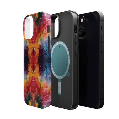 Tie-Dye Dream Vibrant Pattern iPhone 13 14 15 Pro Max Plus Case Compatible with MagSafe Tough Cases Protection, Magnetic Phone Case for iPhone  Classic Series