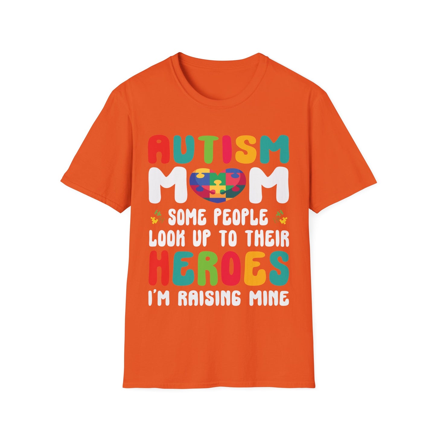 Funny Autism Mom Raising Hero Groovy Messy Bun Autism Awareness T-Shirt For Men Women T-Shirt