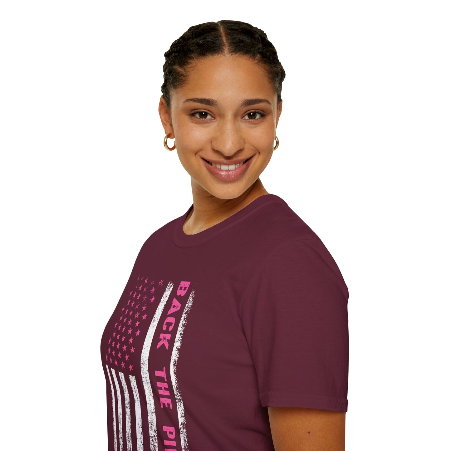 Back The Pink USA Flag Pink Breast Cancer Awareness October Tshirt