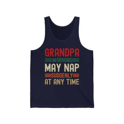 Funny Mens Grandpa Warning May Nap Suddenly At Any Time Vintage Father Day Tank Top