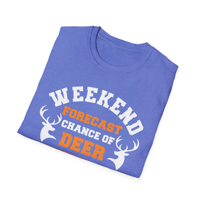 Funny Weekend Forecast Deer Hunting with The Chance of Beer Drinking T-Shirt Men