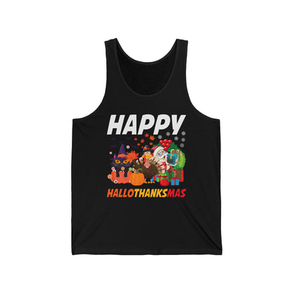 Funny Happy Hallothanksmas Halloween Thanksgiving Christmas Mash Up Tank Top Men Women Kids