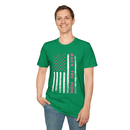 Back The Pink USA Flag Pink Breast Cancer Awareness October Tshirt