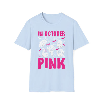 Groovy Wear Pink Breast Cancer Warrior Cute Ghost Halloween T-Shirt
