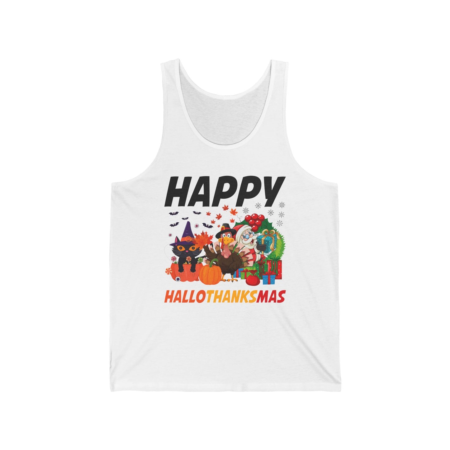 Funny Happy Hallothanksmas Halloween Thanksgiving Christmas Mash Up Tank Top Men Women Kids