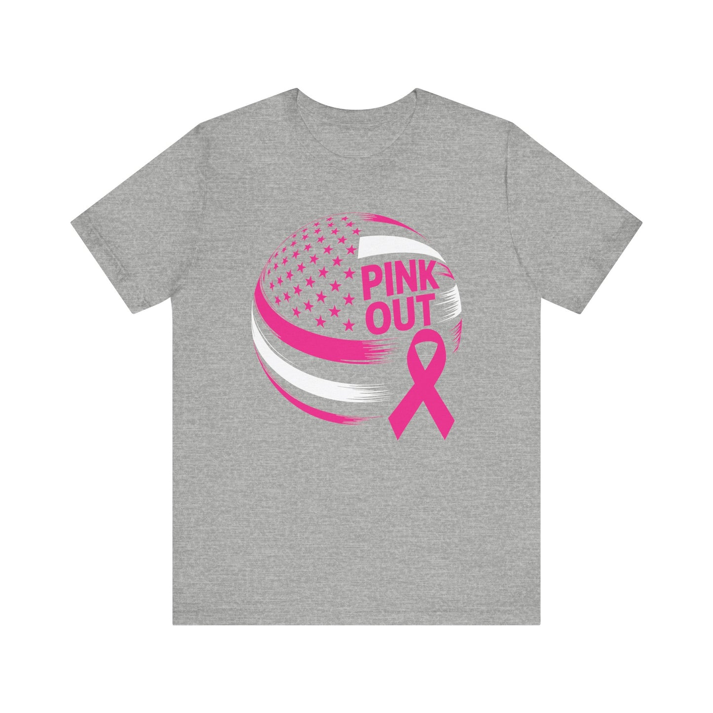 Volley Ball Pink Ribbon Breast Cancer Awearness USA Flag T-Shirt For Men Women