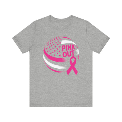 Volley Ball Pink Ribbon Breast Cancer Awearness USA Flag T-Shirt For Men Women