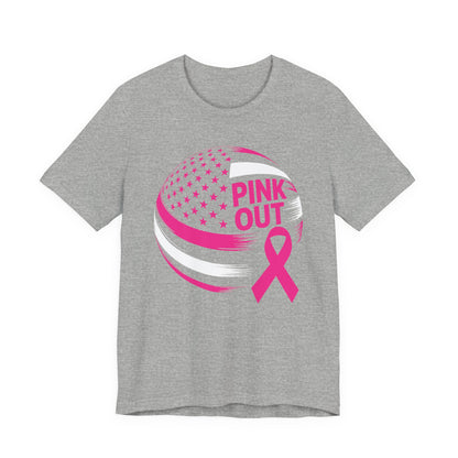 Volley Ball Pink Ribbon Breast Cancer Awearness USA Flag T-Shirt For Men Women