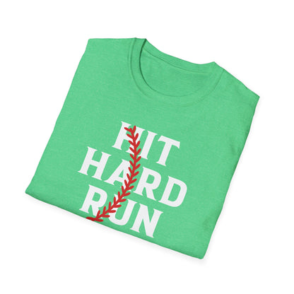 Funny Hit Hard Run Fast Turn Left Baseball Player Gift T-Shirt Men Women Kids