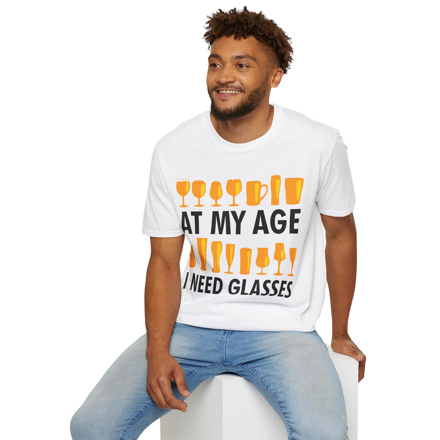 Funny Beer Wine Drinking Shirt At My Age I Need Glasses T-Shirt Men Women