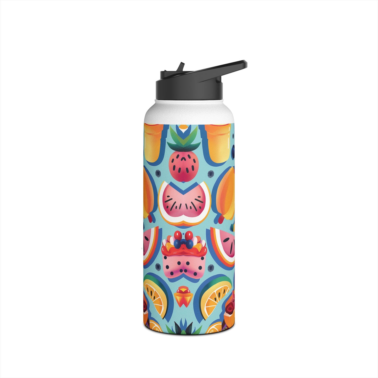 Food Paradise Vibrant Pattern Stainless Steel Water Bottle with Twist-on Lid and Double-Wall Vacuum Insulation