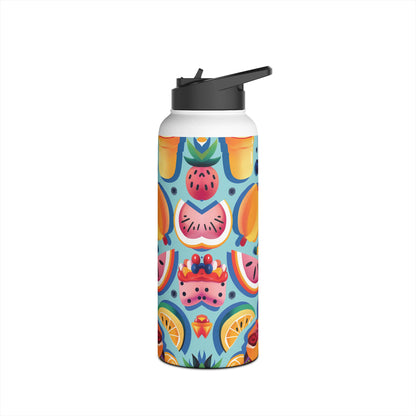 Food Paradise Vibrant Pattern Stainless Steel Water Bottle with Twist-on Lid and Double-Wall Vacuum Insulation