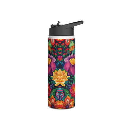 Floral Fiesta Pattern Stainless Steel Water Bottle with Twist-on Lid and Double-Wall Vacuum Insulation