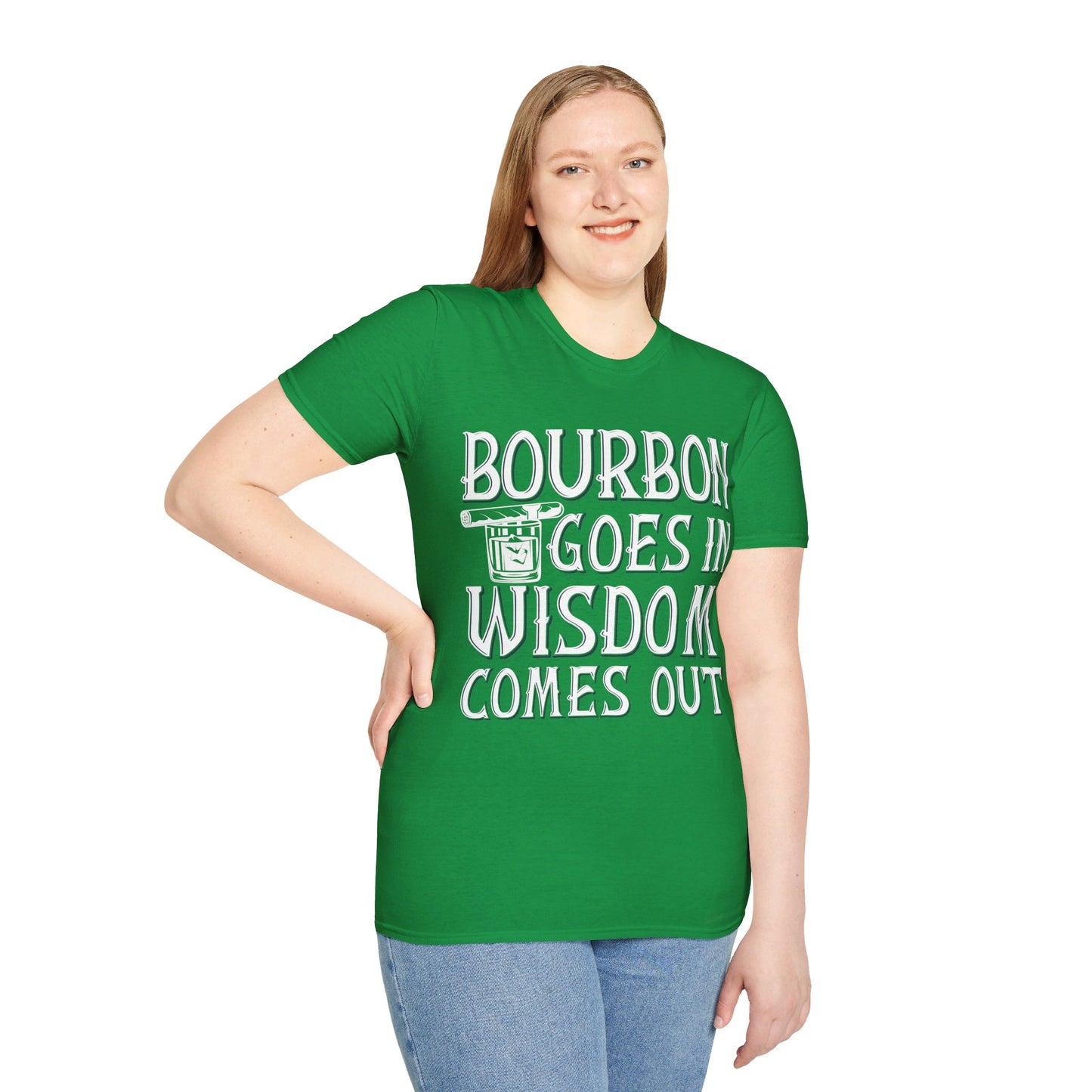 Funny Bourbon Goes In Wisdom Comes Out Drinking Lover Gift T-Shirt