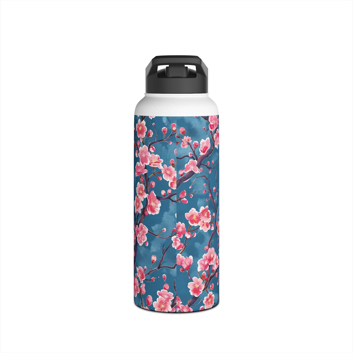 Sakura Blossoms Vibrant Colored Pattern Stainless Steel Water Bottle with Twist-on Lid and Double-Wall Vacuum Insulation