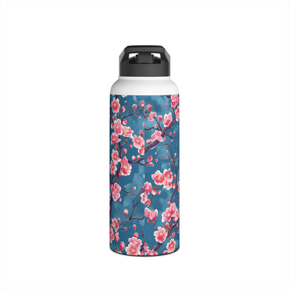 Sakura Blossoms Vibrant Colored Pattern Stainless Steel Water Bottle with Twist-on Lid and Double-Wall Vacuum Insulation