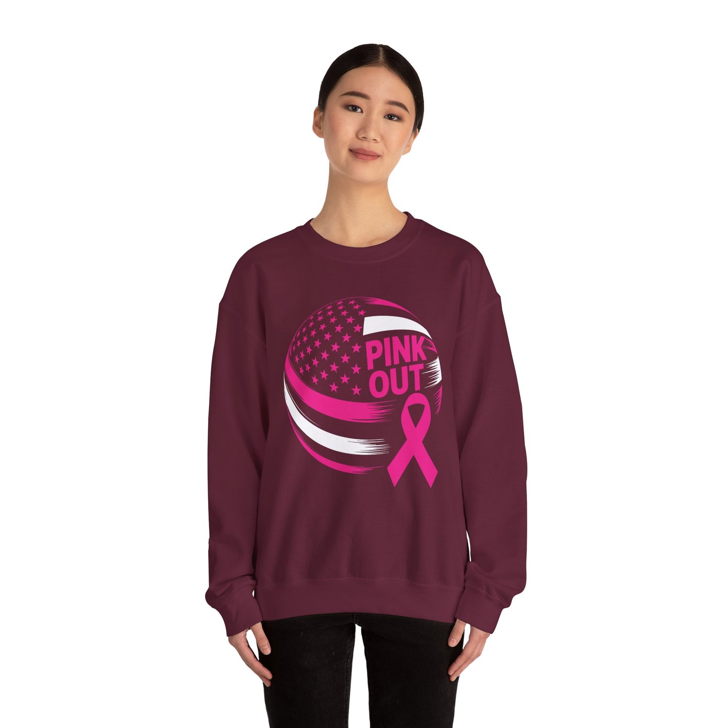 Volley Ball Pink Ribbon Breast Cancer Awearness USA Flag Sweatshirt For Men Women