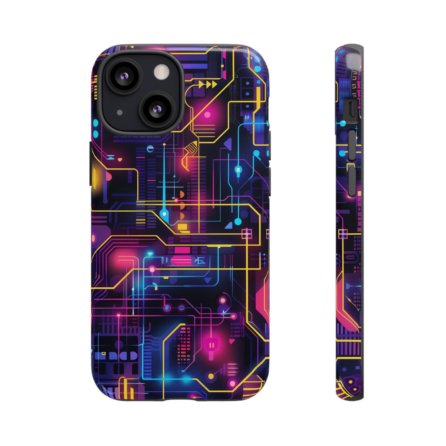 Cyberpunk Neon Vibrant Pattern iPhone 13 14 15 16 Pro Max Plus Case Wireless Charging Compatible Tough Cases Protection, Magnetic Phone Case for iPhone Classic Series