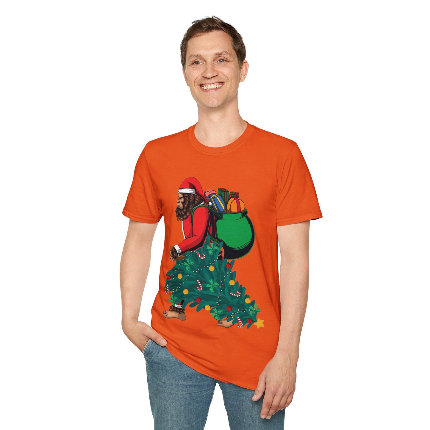 Bigfoot Santa Christmas Tree Lights Gifts Funny Xmas Sasquatch T-Shirt For Men Women T-Shirt