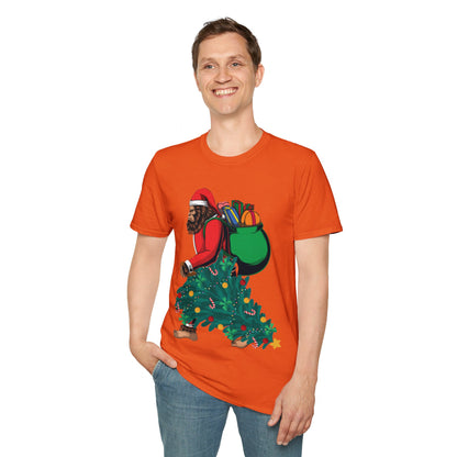 Bigfoot Santa Christmas Tree Lights Gifts Funny Xmas Sasquatch T-Shirt For Men Women T-Shirt