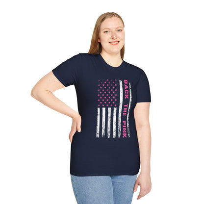 Back The Pink USA Flag Pink Breast Cancer Awareness October Tshirt