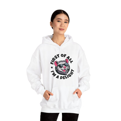 Funny First Of All I'm A Delight Sarcastic Angry Opossum Possum Hoodie For Men Women Hoodie