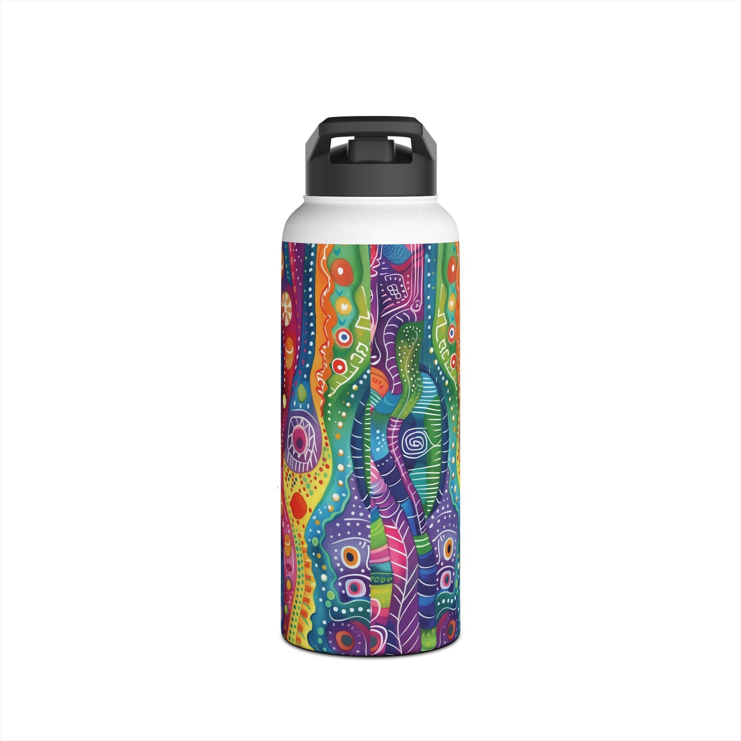 Abstract Rainbow Doodle Pattern Stainless Steel Water Bottle with Twist-on Lid and Double-Wall Vacuum Insulation