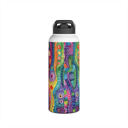 Abstract Rainbow Doodle Pattern Stainless Steel Water Bottle with Twist-on Lid and Double-Wall Vacuum Insulation