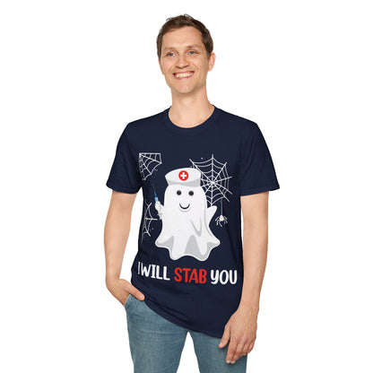 Funny Nurse Ghost I Will Stab You Shot Halloween Boo Women T-Shirt