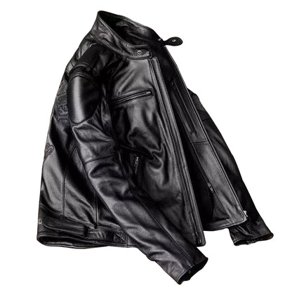 Men's Graphite Distressed Multi Zipper Motorcycle Biker Cowhide Genuine Leather Jacket