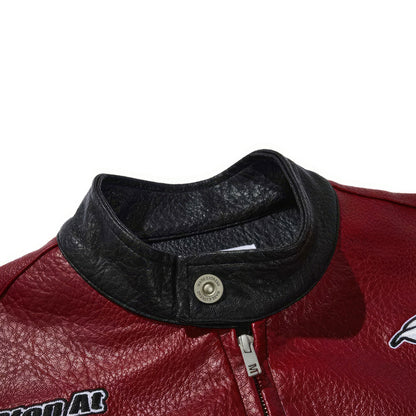 Mens Racing Leather Jacket Streetwear Retro Color Motorcycle Genuine Leather Jackets