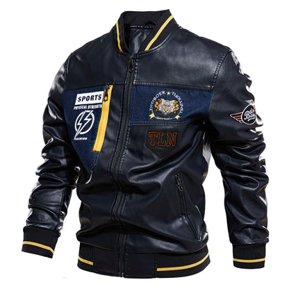 Mens Embroidered Leather Jacket Men Motorcycle Men's Leather Jacket Overcoat Genuine Leather Jackets