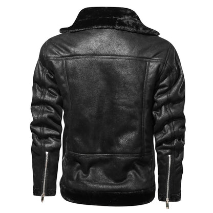Business Gentleman Zipper Side Pockets Leather Coat Genuine Leather Jacket