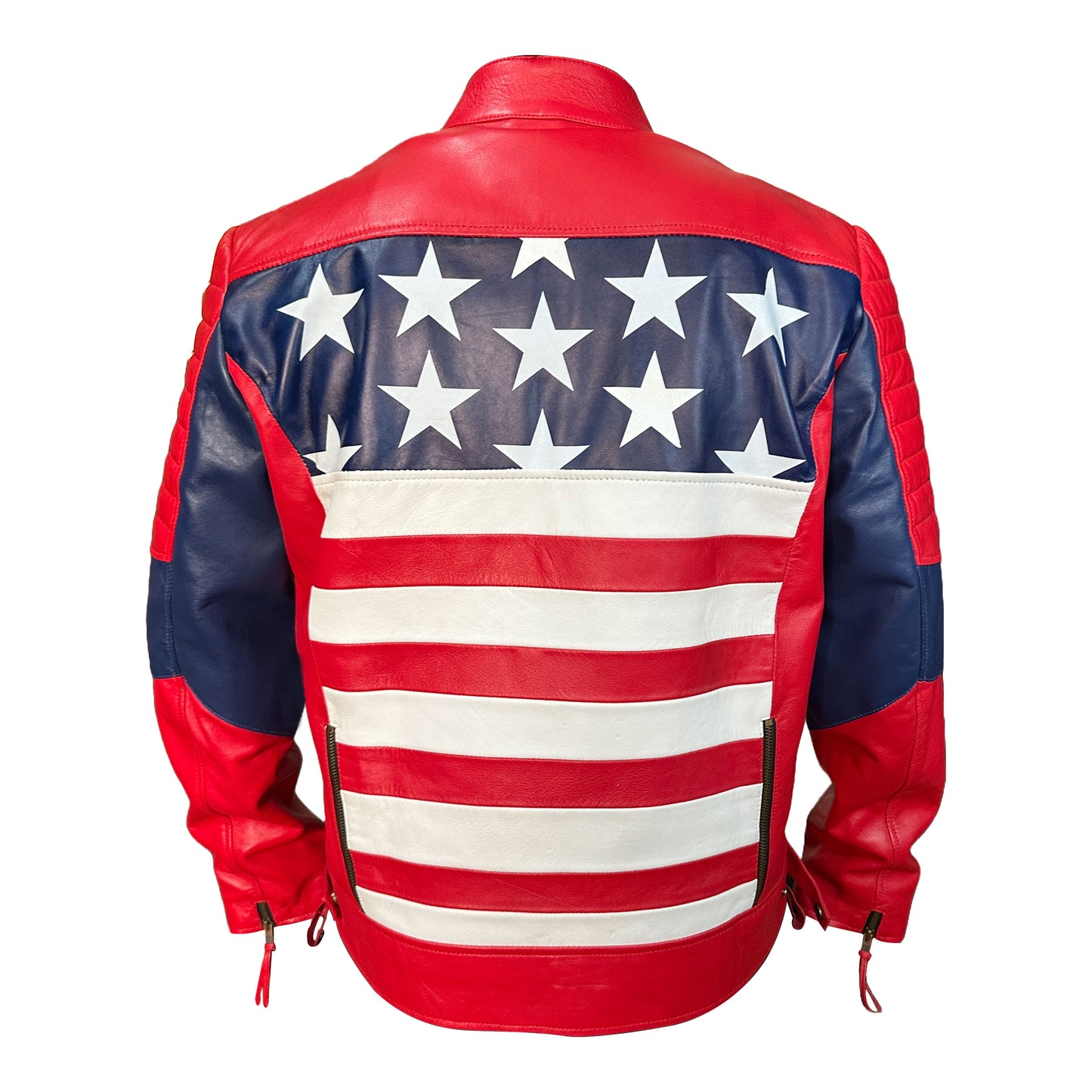 Mens Leather Jacket Inspired by American Flag USA Casual Motorcycle Zipper Coat With USA Flag Genuine Leather Jackets