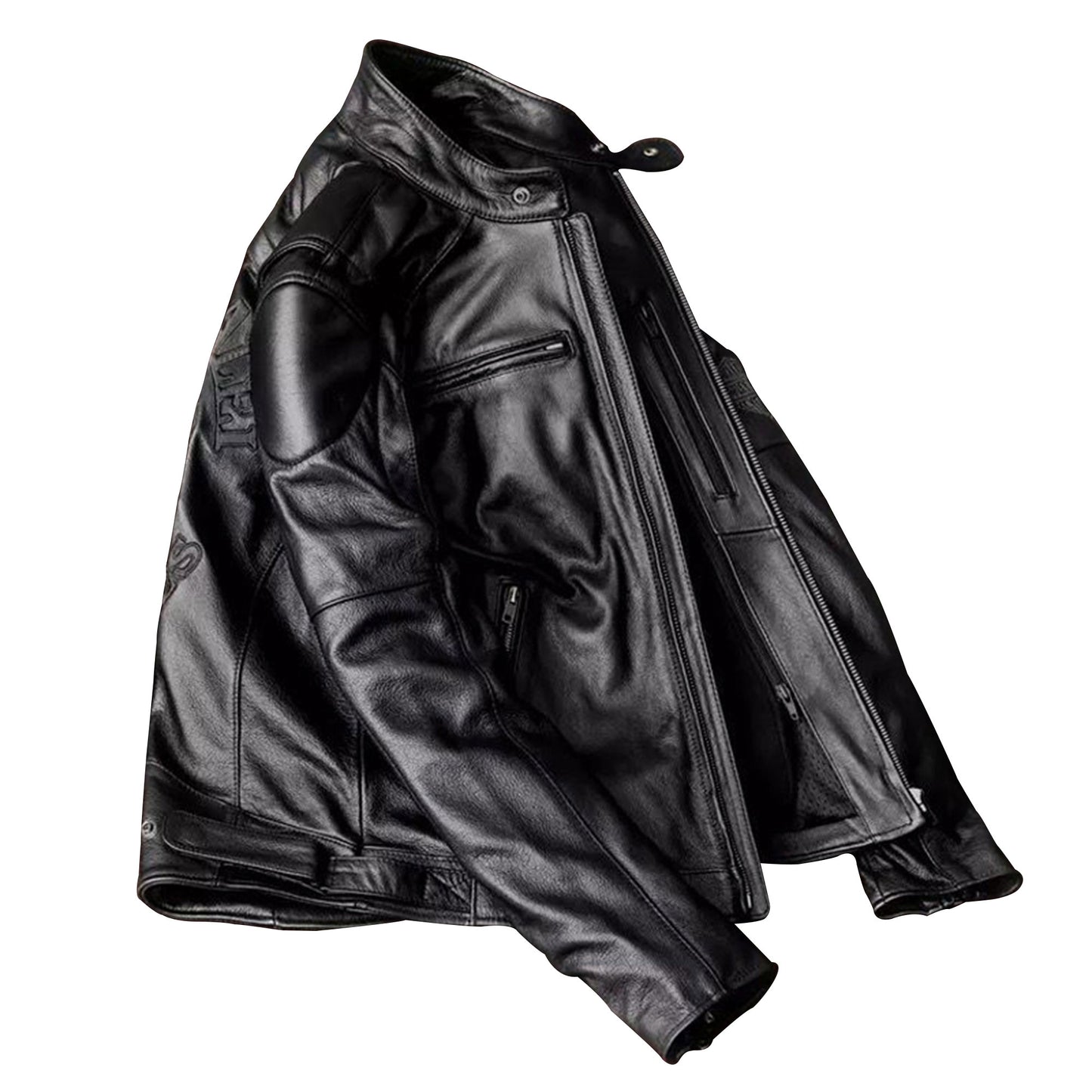 Mens Cowhide Jacket Man Stand Collar Motorcycle Genuine Leather Jacket