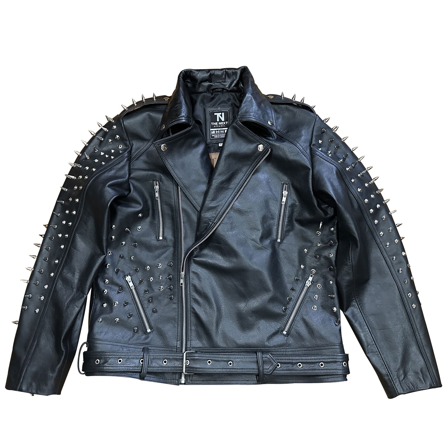 Mens Motorbike Jacket Rock Punk Spike Studded Motorcycle Biker Zipper Genuine Leather Jackets