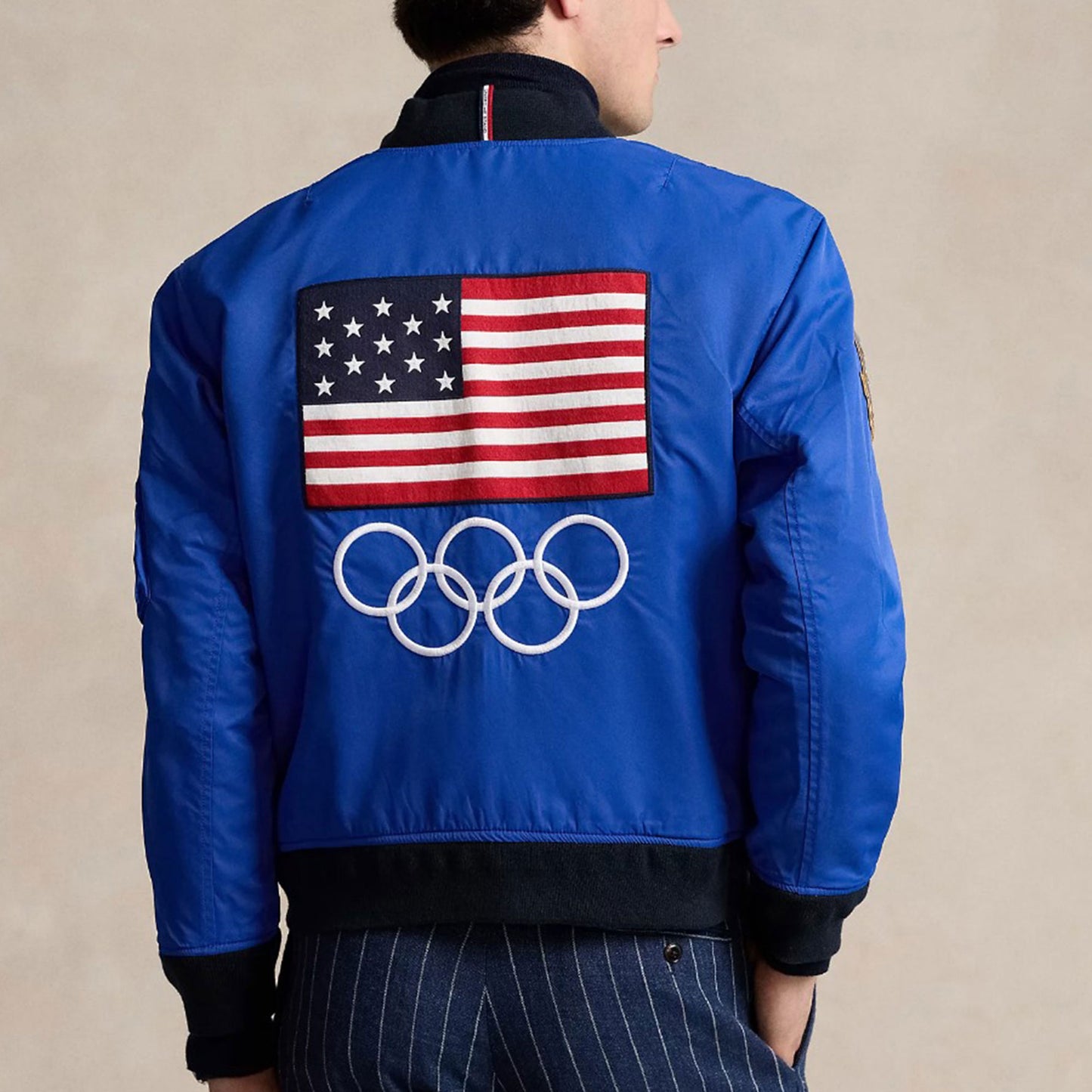 Team USA 2024 Athletic Modern Style Cotton Polyester Viscose Lining Blue Varsity Jacket For Men And Women