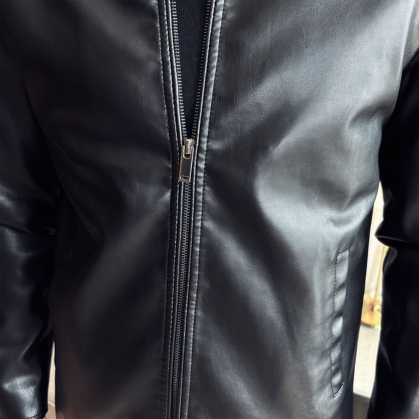 Men's Leather Stand Collar Jacket PU Slim Fit Coats Genuine Leather Jacket For Man
