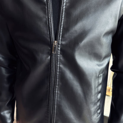 Men's Leather Stand Collar Jacket PU Slim Fit Coats Genuine Leather Jacket For Man